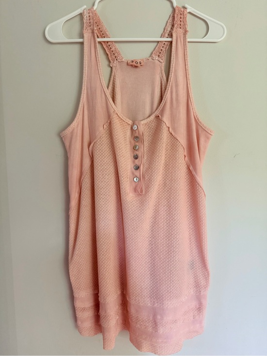 POL Tops - POL Pink Relaxed Fit Two-Tone Waffle Knit Tunic Tank Top L Large